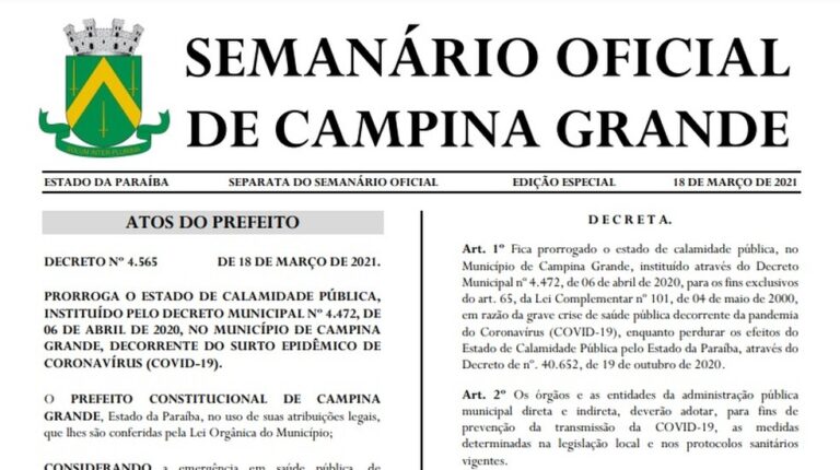 Campina Grande renova decreto de calamidade pública; Lockdown é fake news