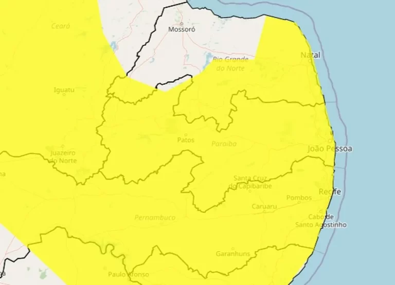 Alerta de chuvas intensas para toda a Paraíba; Risco de problemas é baixo, segundo Inmet