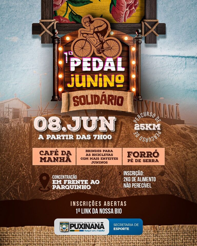 Puxinanã realiza 1º Pedal Junino Solidário no dia 8 de junho com percurso de 25 km